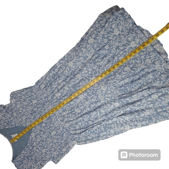 Lucky Brand Ruffle Sleeve V-neck Smocked Bodice Midi Dress Size Large - Picture 7 of 12